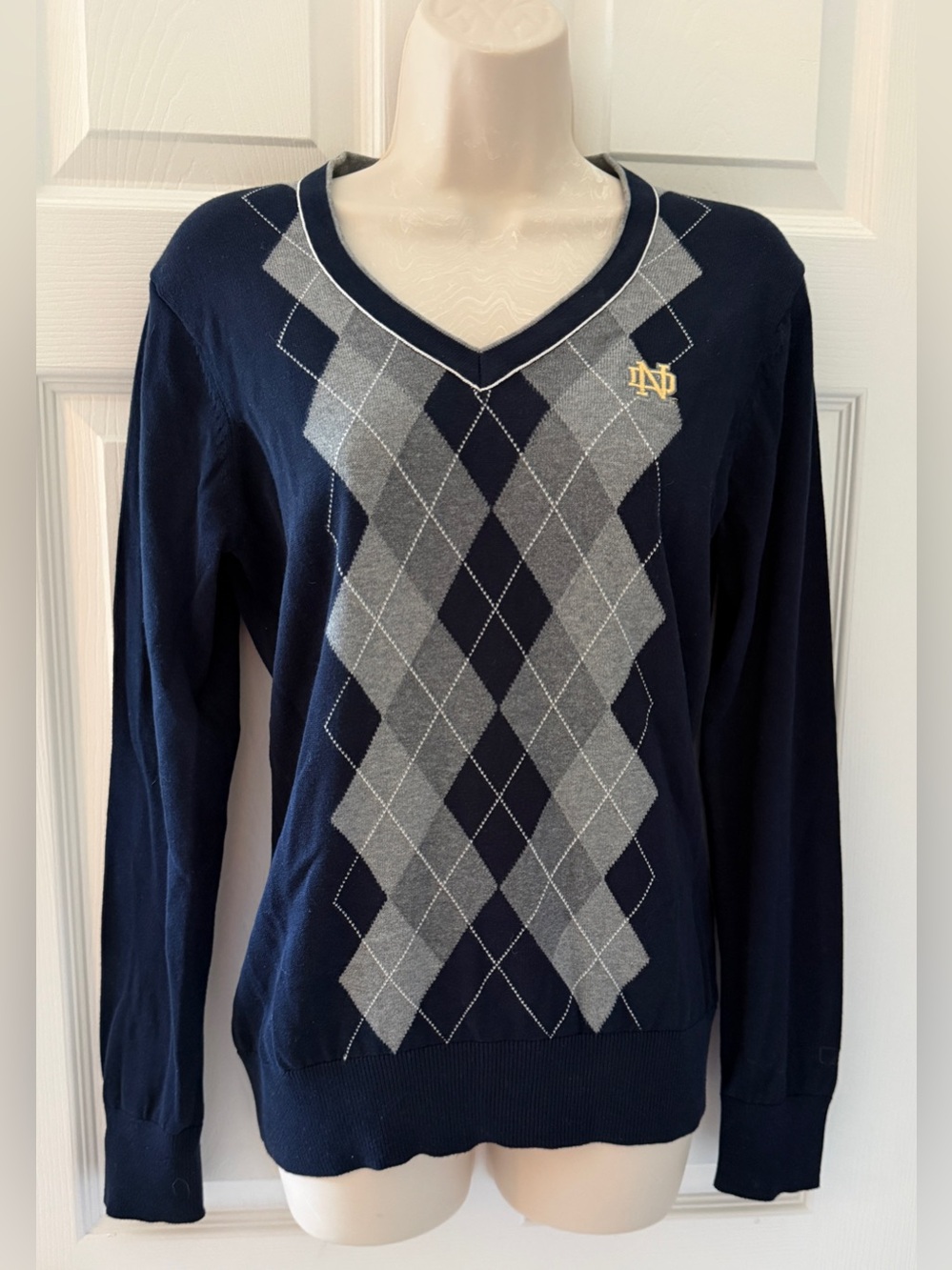 ☘️ University of Notre Dame Fighting Irish 100% Cotton Argyle Sweater Small